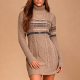 Autumn Winter Classic Modest Cashmere Dress - Women's Cable Knit Turtleneck Trendy Wear